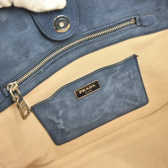 Prada Beige Blue Canvas 2way Handbag YQ04274 BN04 - Picture 10 of 12